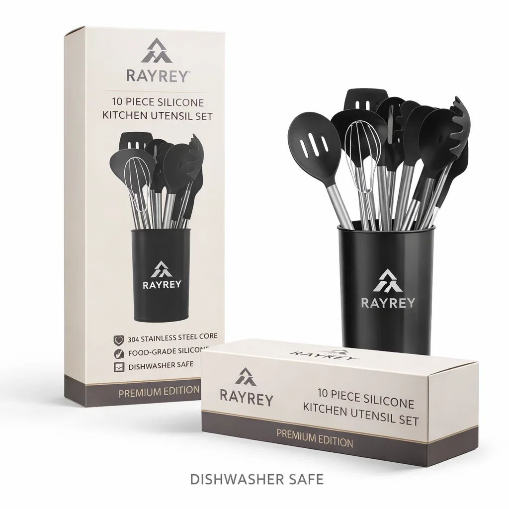 rayrey 10 piece silicone kitchen utensil set with holder – heat resistant, bpa free, dishwasher safe cooking tools with stainless steel handles for nonstick cookware rayrey 10 piece silicone kitchen utensil set with holder – heat resistant, bpa free, dishwasher safe cooking tools with stainless steel handles for nonstick cookware